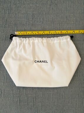 CHANEL White Drawstring Dust Bag with Black Logo